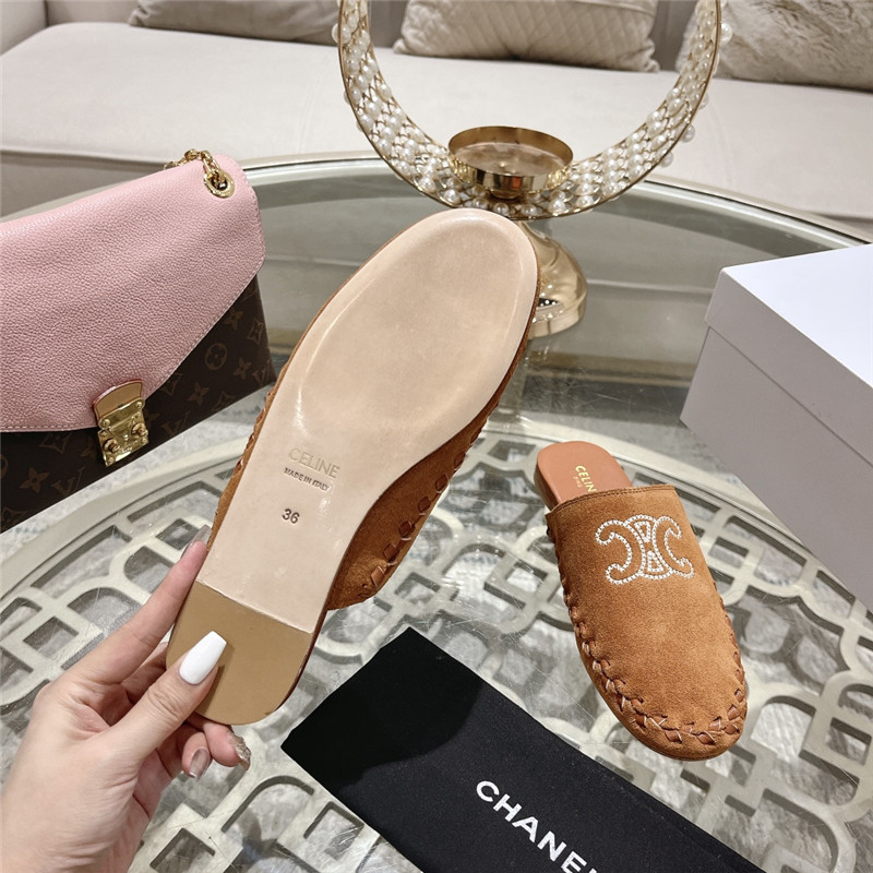 Ce1i*e marlou triomphe mule brown suede calfskin