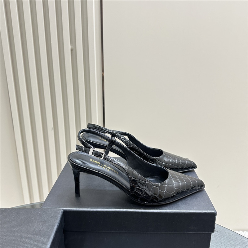 Sa1nt Lau*nt vendome slingback pumps in black croco leather