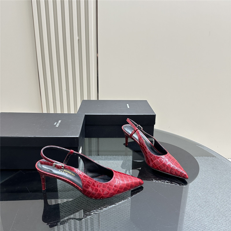 Sa1nt Lau*nt vendome slingback pumps in burgundy croco leather