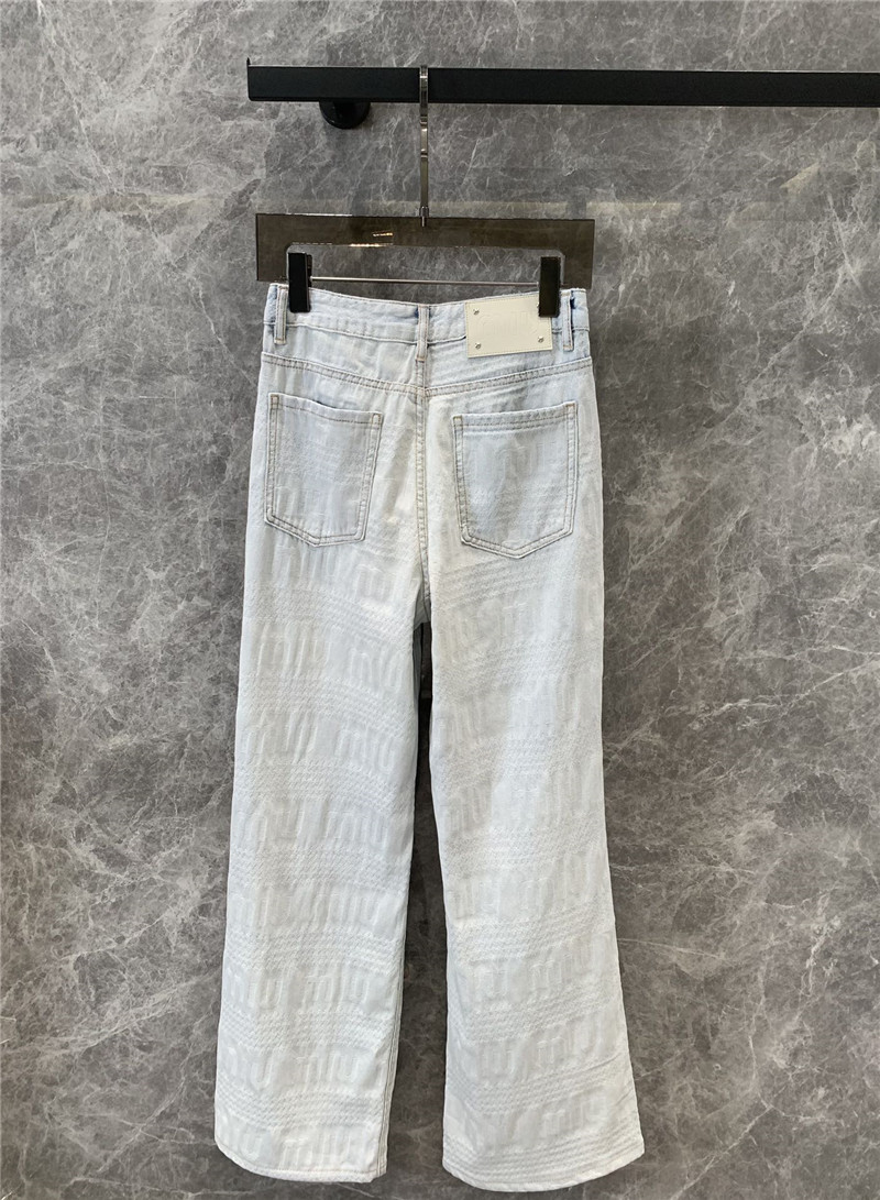 M1um1u letter jacquard ripped straight jeans replica clothes