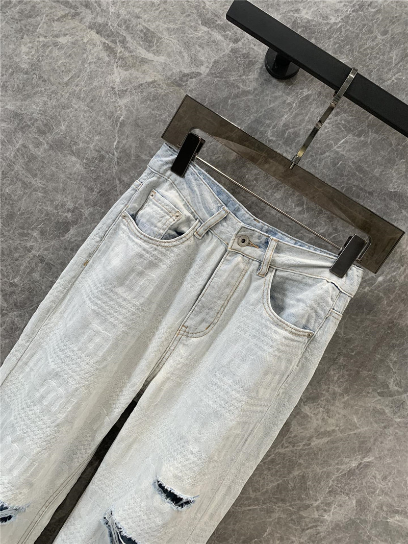 M1um1u letter jacquard ripped straight jeans replica clothes