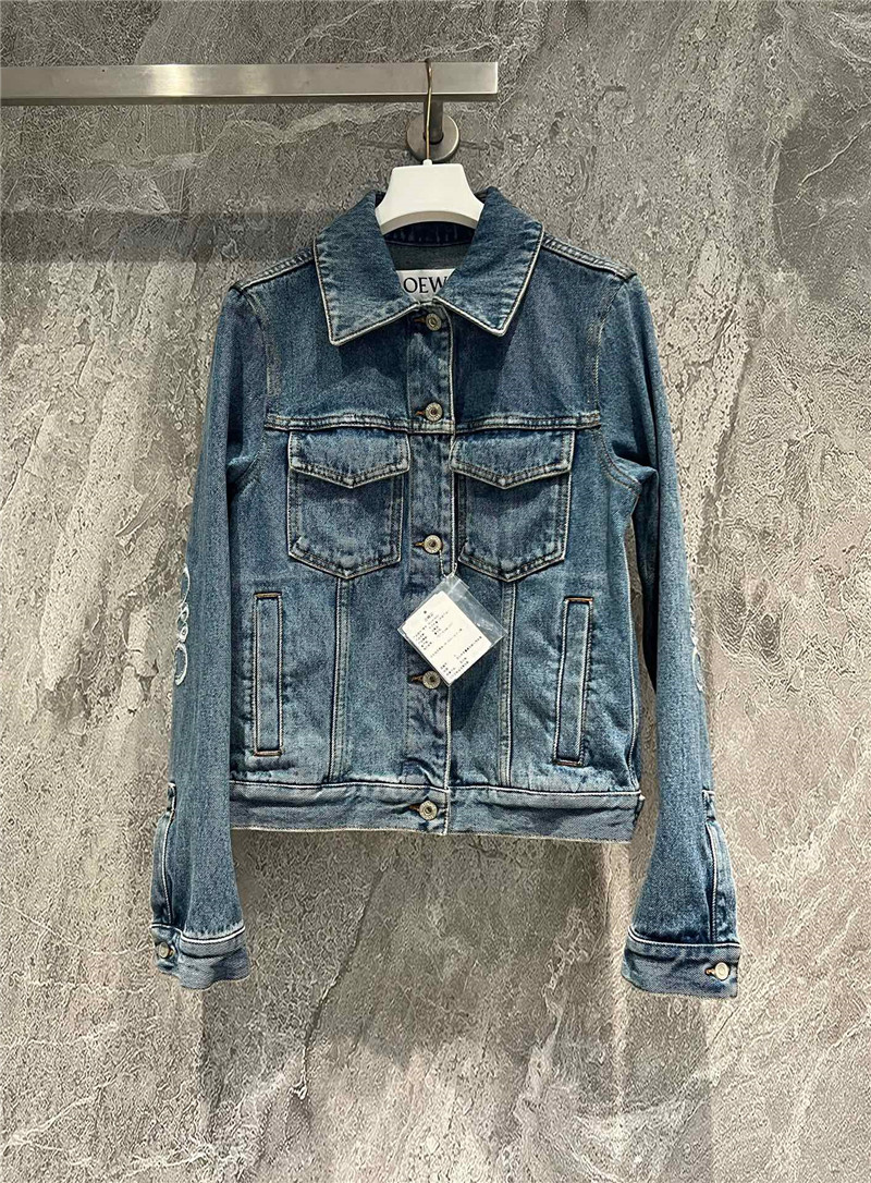 L0ew* burnt flower denim jacket cheap replica designer clothes