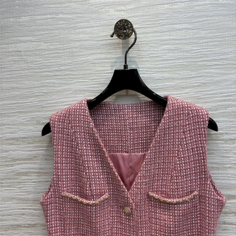 Ch**el v-neck tweed sleeveless vest dress replica clothes