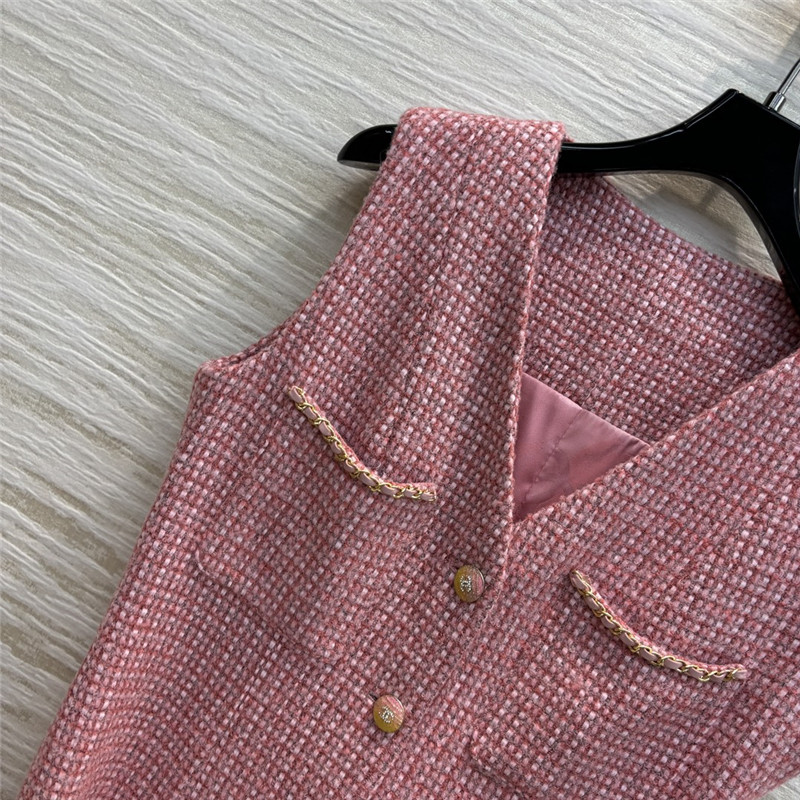 Ch**el v-neck tweed sleeveless vest dress replica clothes