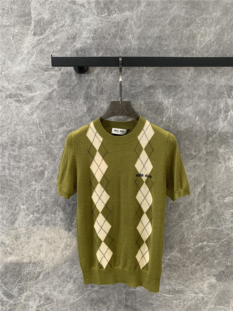 M1um1u tea green knitted short-sleeved top replica clothes