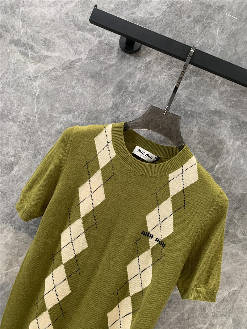 M1um1u tea green knitted short-sleeved top replica clothes