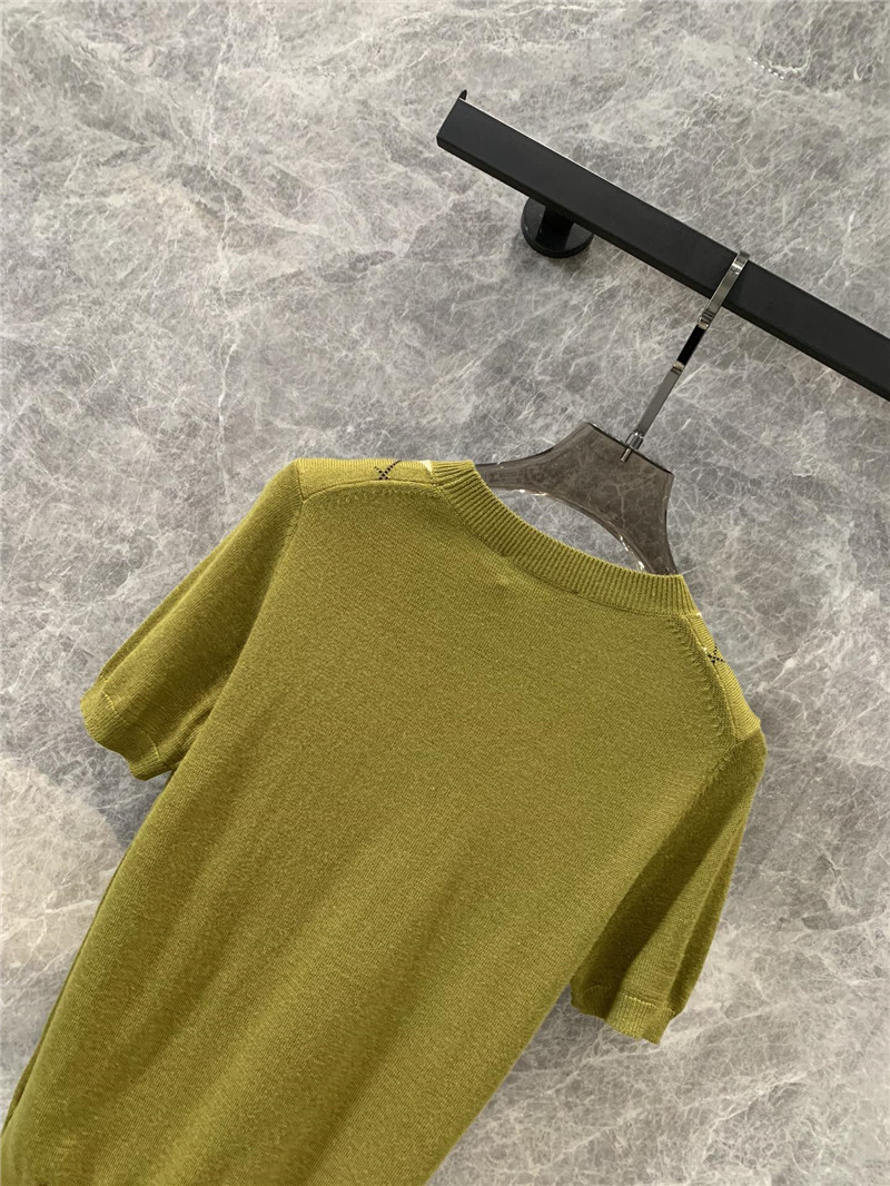 M1um1u tea green knitted short-sleeved top replica clothes