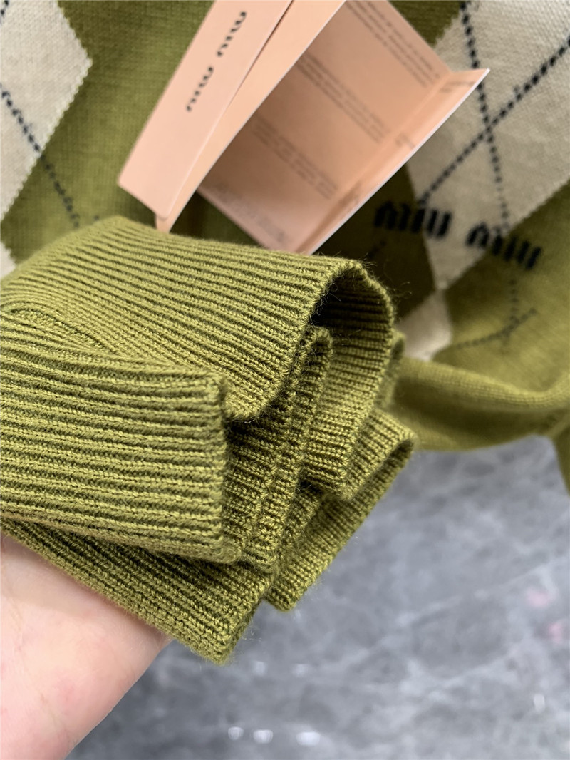 M1um1u tea green knitted short-sleeved top replica clothes