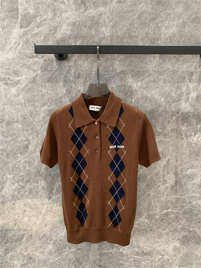 M1um1u tea green knitted short-sleeved top replica clothes