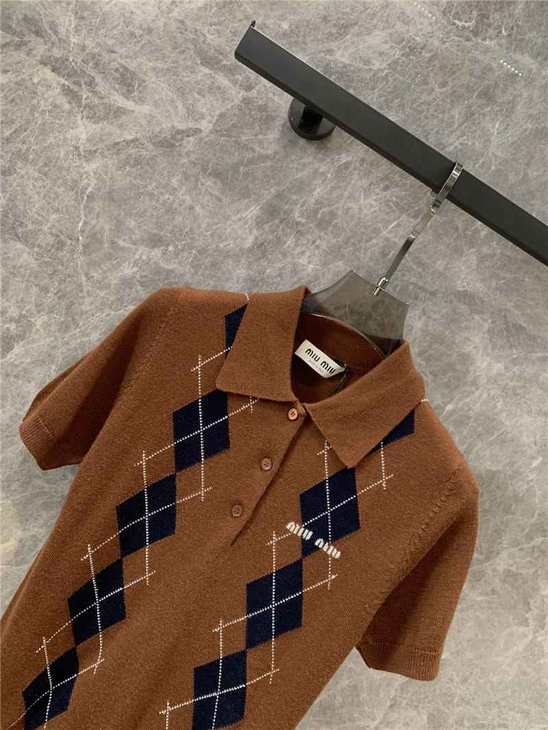 M1um1u tea green knitted short-sleeved top replica clothes