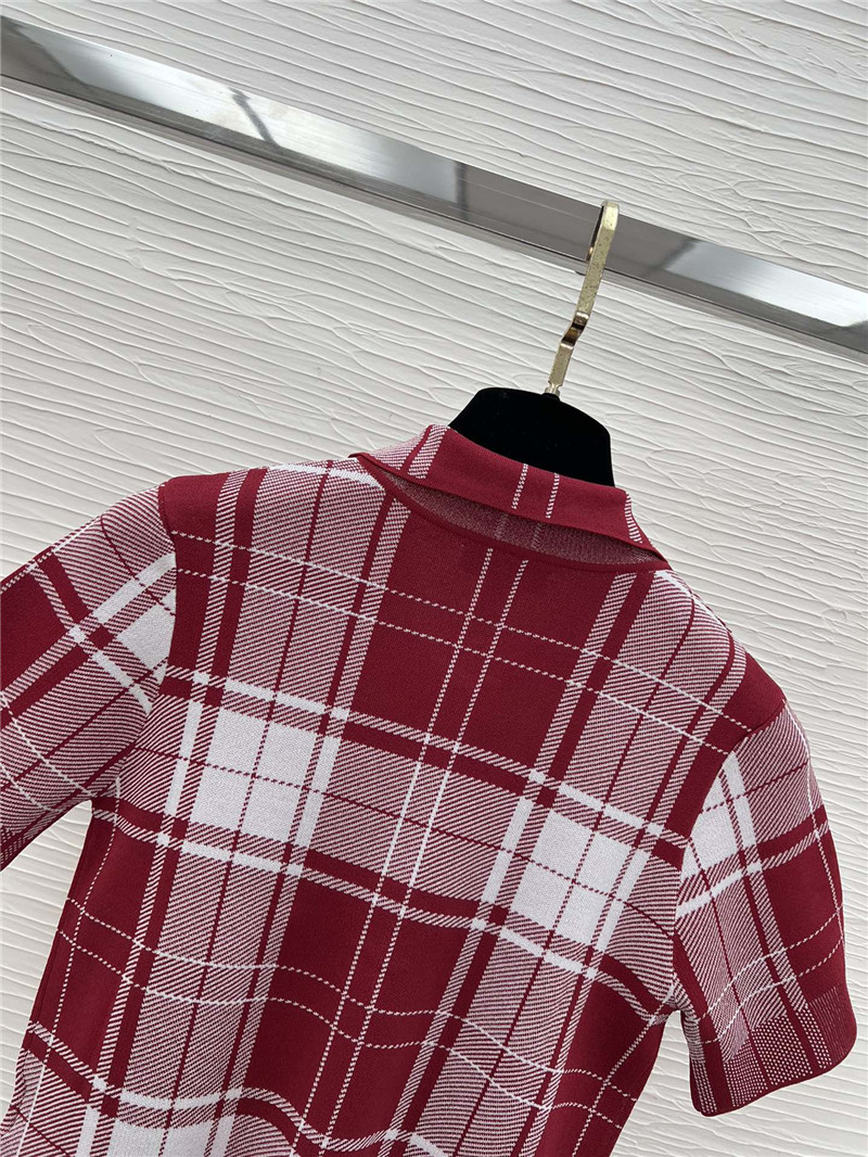 L0ew* red plaid short-sleeved top replica designer clothes
