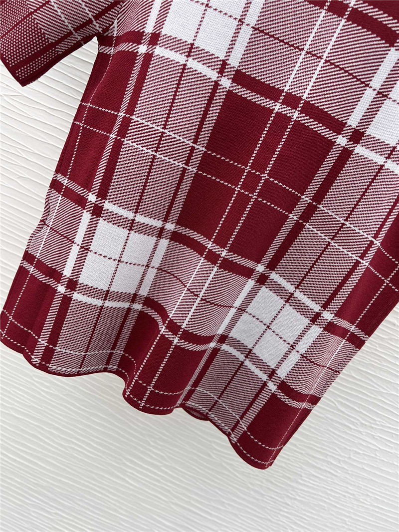 L0ew* red plaid short-sleeved top replica designer clothes