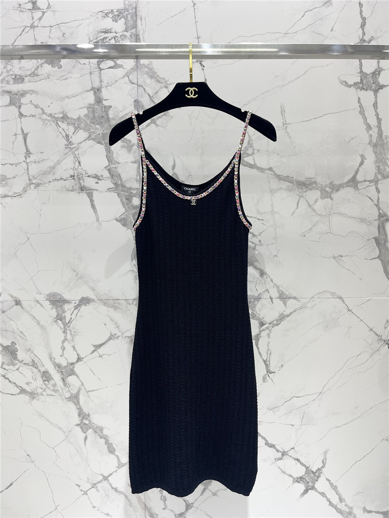 Ch**el double c color chain knitted camisole dress replica clothing