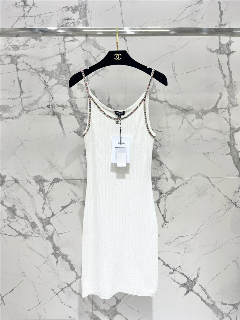 Ch**el double c color chain knitted camisole dress replica clothing
