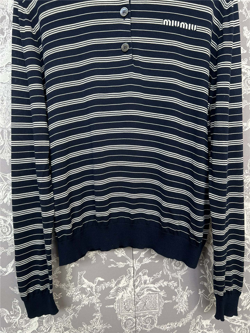 M1um1u new striped knitted polo long-sleeved replicas clothes