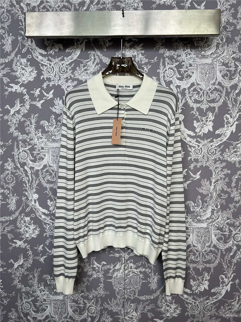 M1um1u new striped knitted polo long-sleeved replicas clothes