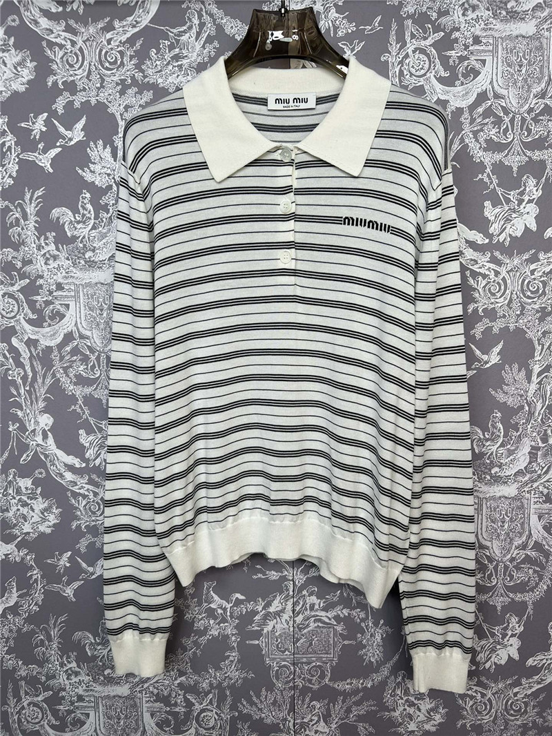M1um1u new striped knitted polo long-sleeved replicas clothes