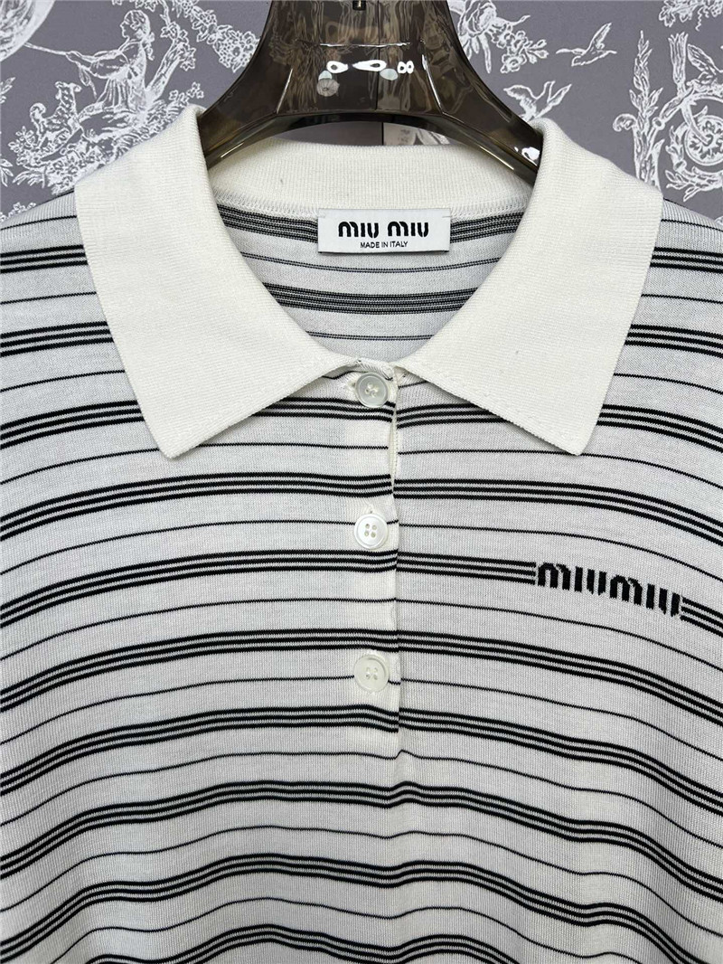 M1um1u new striped knitted polo long-sleeved replicas clothes
