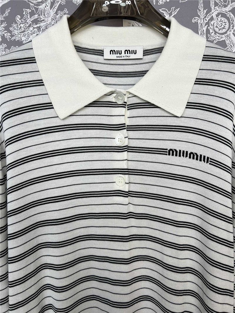 M1um1u new striped knitted polo long-sleeved replicas clothes