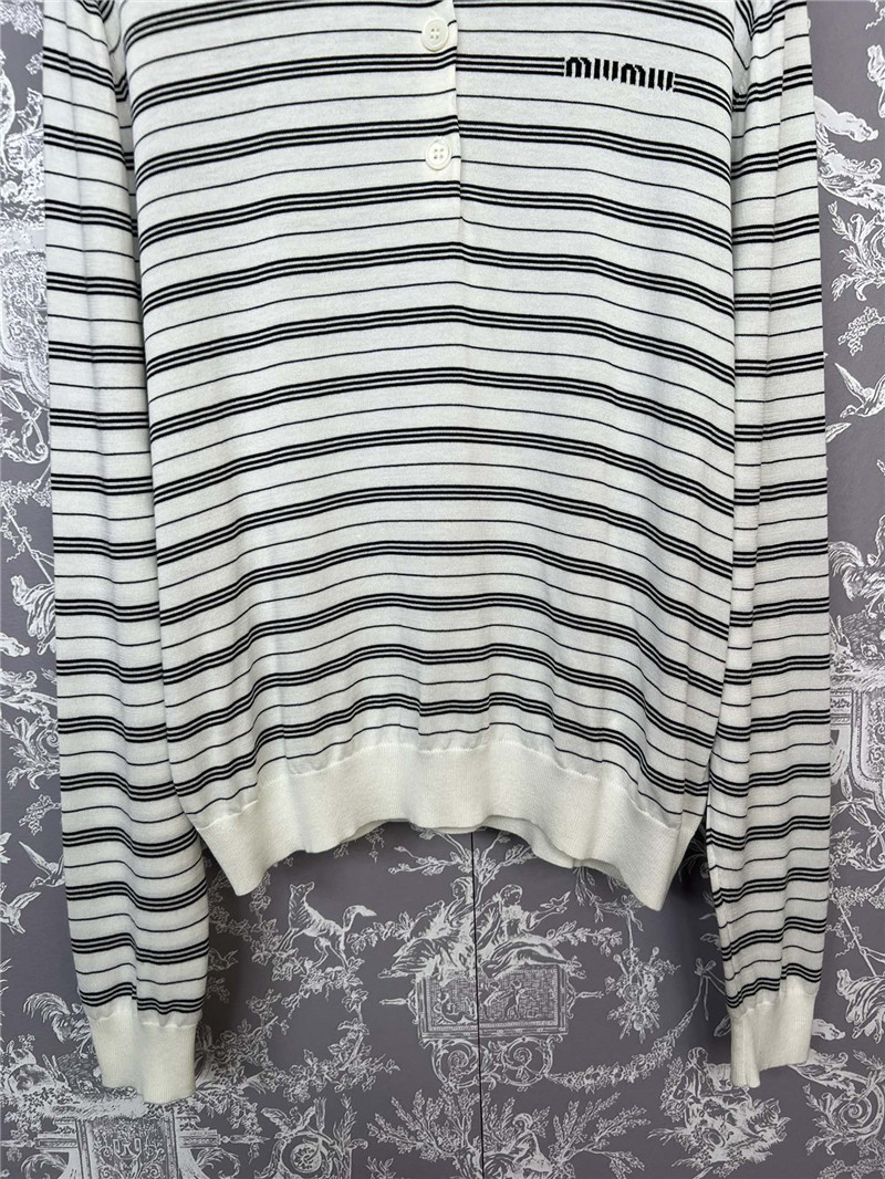 M1um1u new striped knitted polo long-sleeved replicas clothes