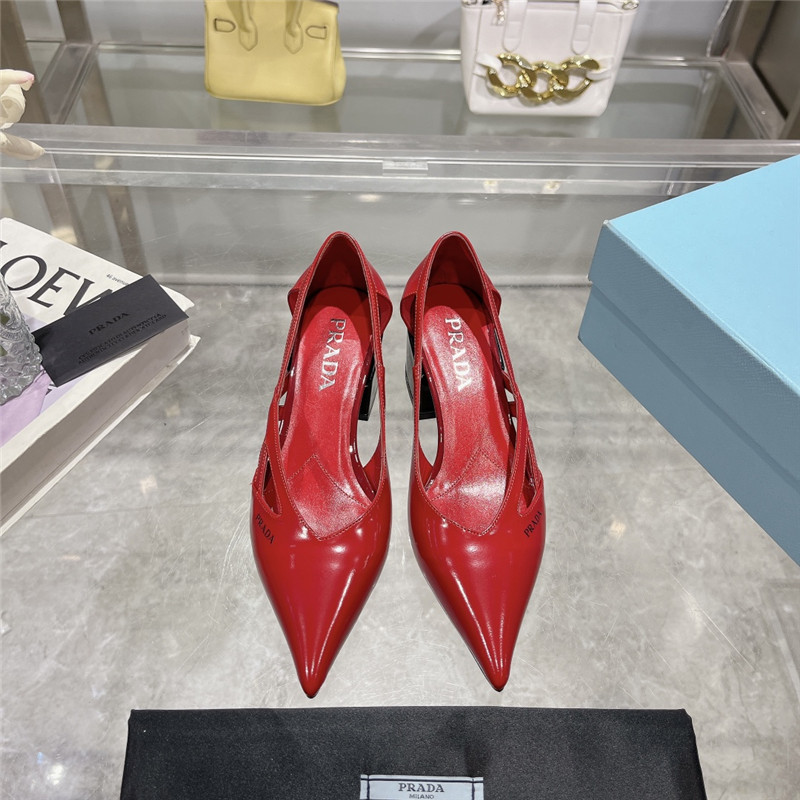 Pra*a cut-out red brushed leather chunky pumps
