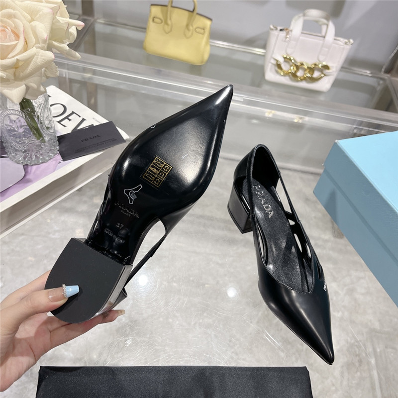 Pra*a cut-out black brushed leather chunky pumps