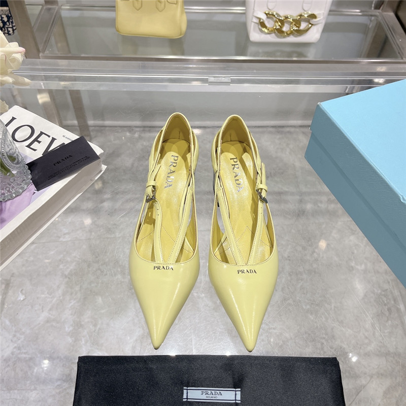 Pra*a cut-out yellow brushed leather chunky pumps