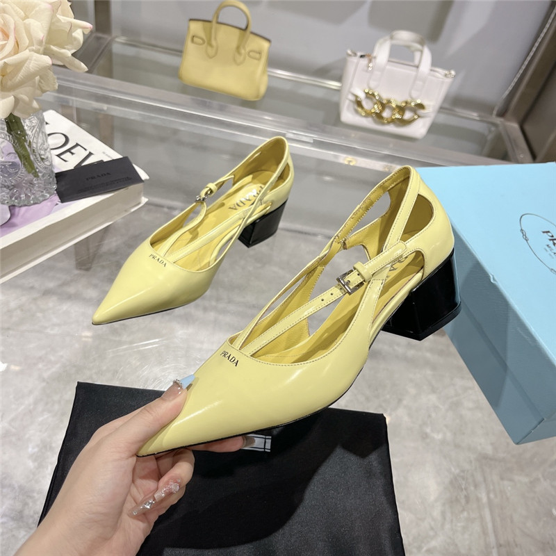 Pra*a cut-out yellow brushed leather chunky pumps