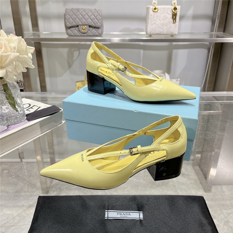 Pra*a cut-out yellow brushed leather chunky pumps