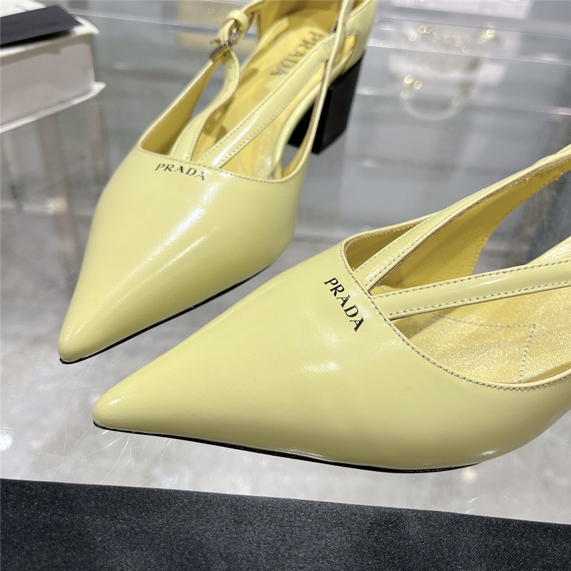 Pra*a cut-out yellow brushed leather chunky pumps