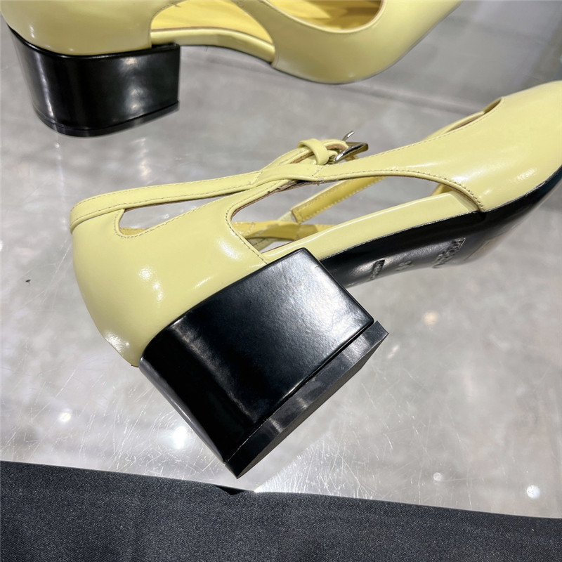 Pra*a cut-out yellow brushed leather chunky pumps