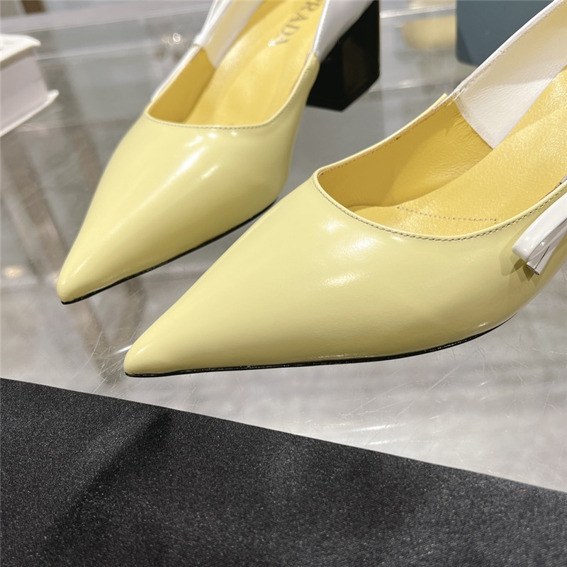 Pra*a chunky pointed pumps in yellow and white calfskin