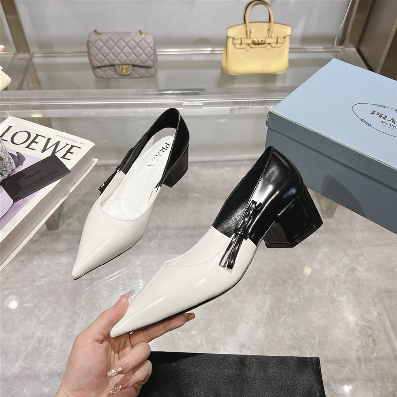 Pra*a chunky pointed pumps in black and white calfskin