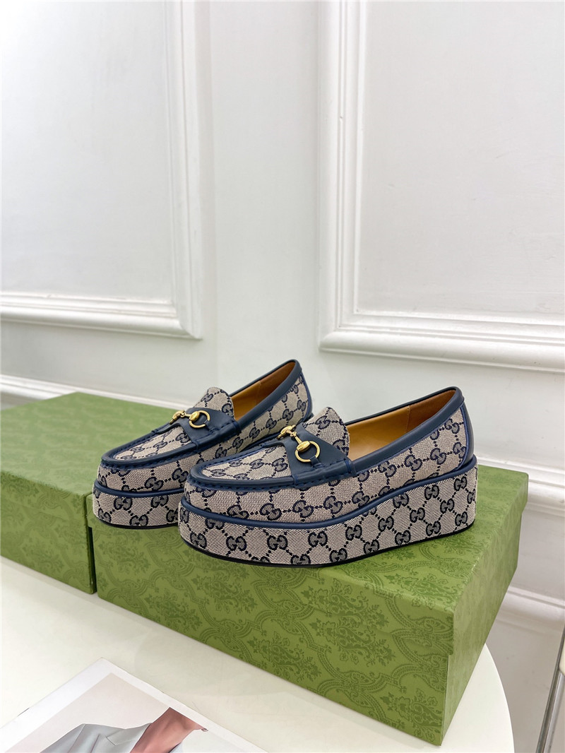 Gvc*1 horsebit wedge loafer in beige and blue gg canvas