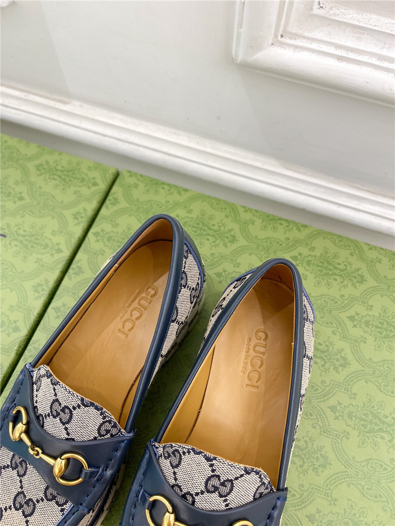 Gvc*1 horsebit wedge loafer in beige and blue gg canvas