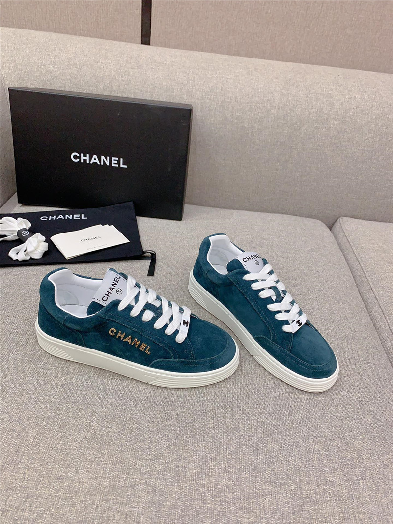 Ch**el blue leather lace-up trainers