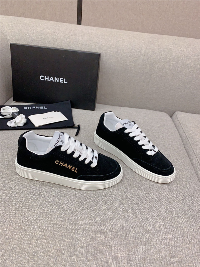 Ch**el black suede leather lace-up trainers