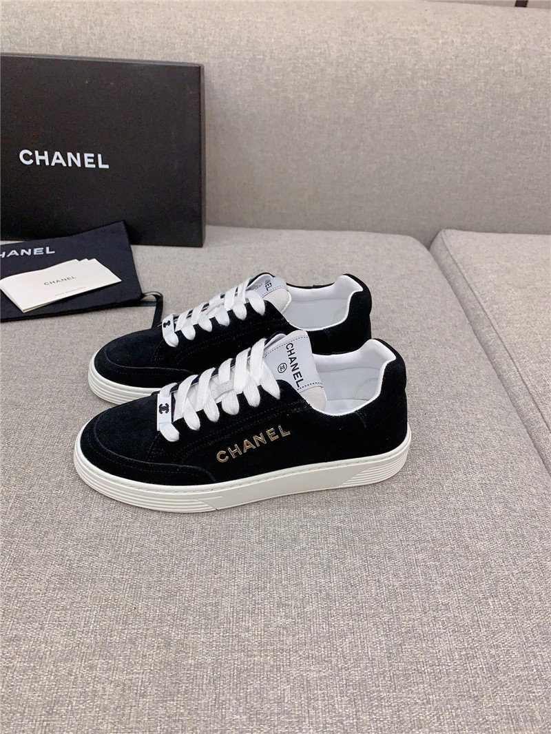 Ch**el black suede leather lace-up trainers