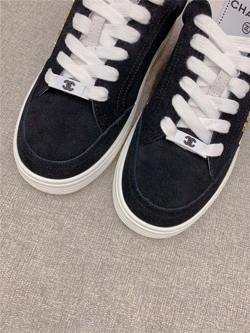 Ch**el black suede leather lace-up trainers