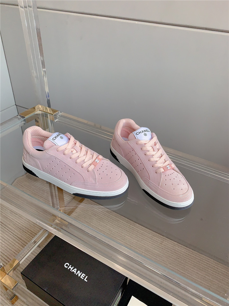 Ch**el pink calfskin lace-up sneakers