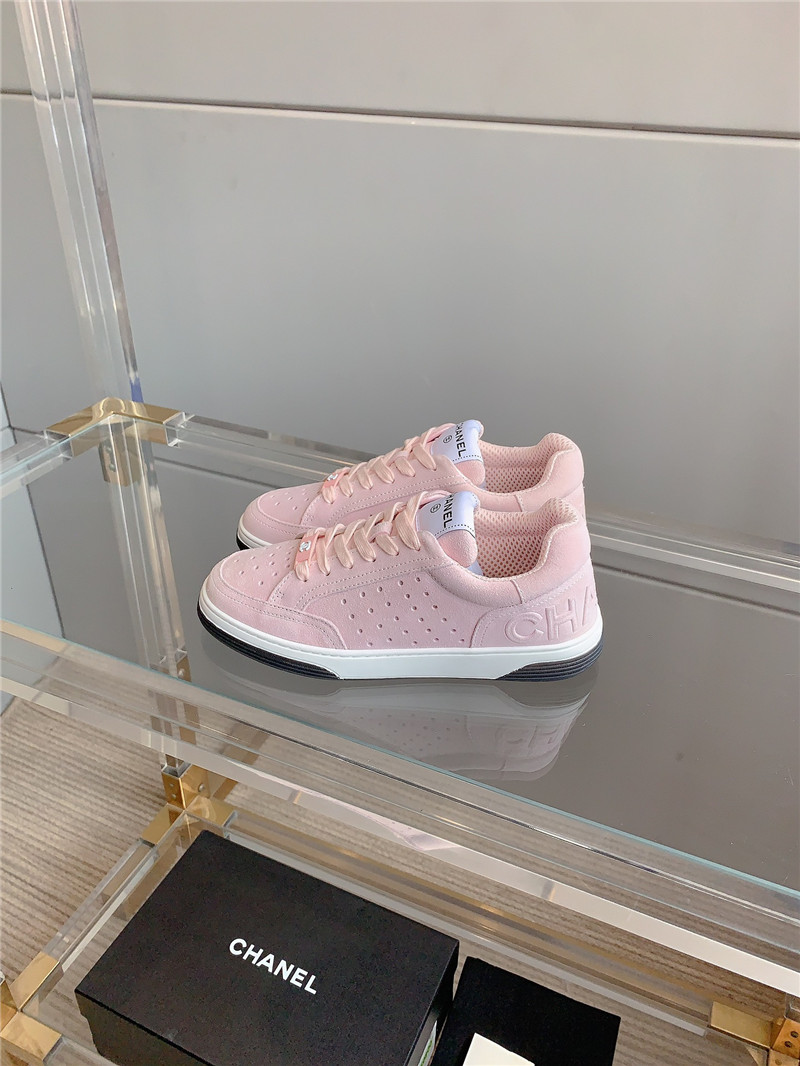 Ch**el pink calfskin lace-up sneakers