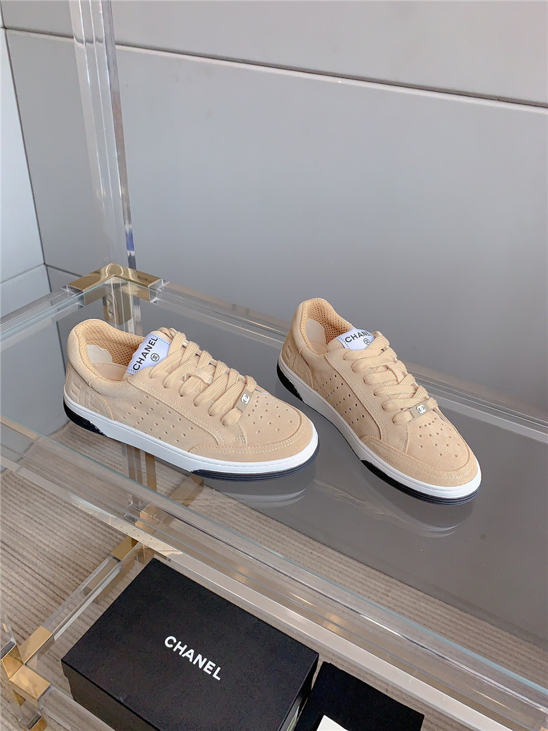 Ch**el brown calfskin lace-up sneakers