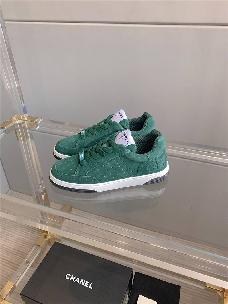 Ch**el green suede lace-up sneakers