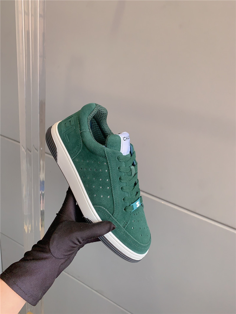 Ch**el green suede lace-up sneakers