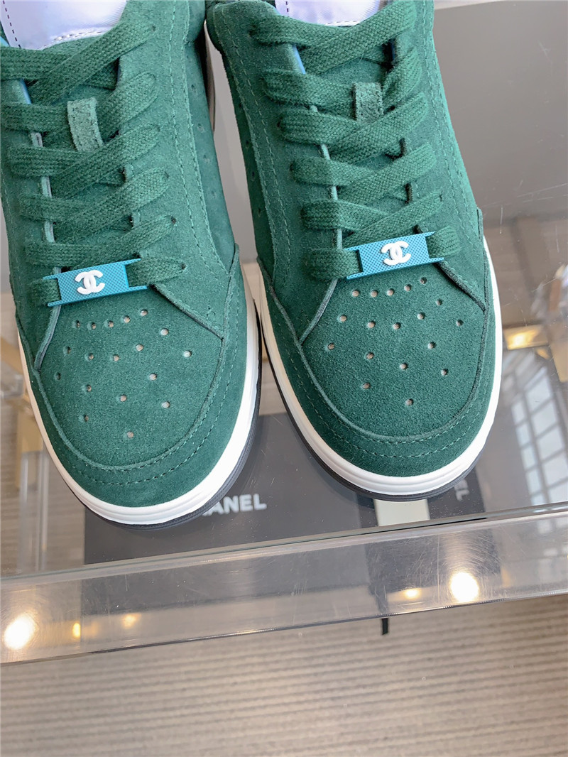 Ch**el green suede lace-up sneakers