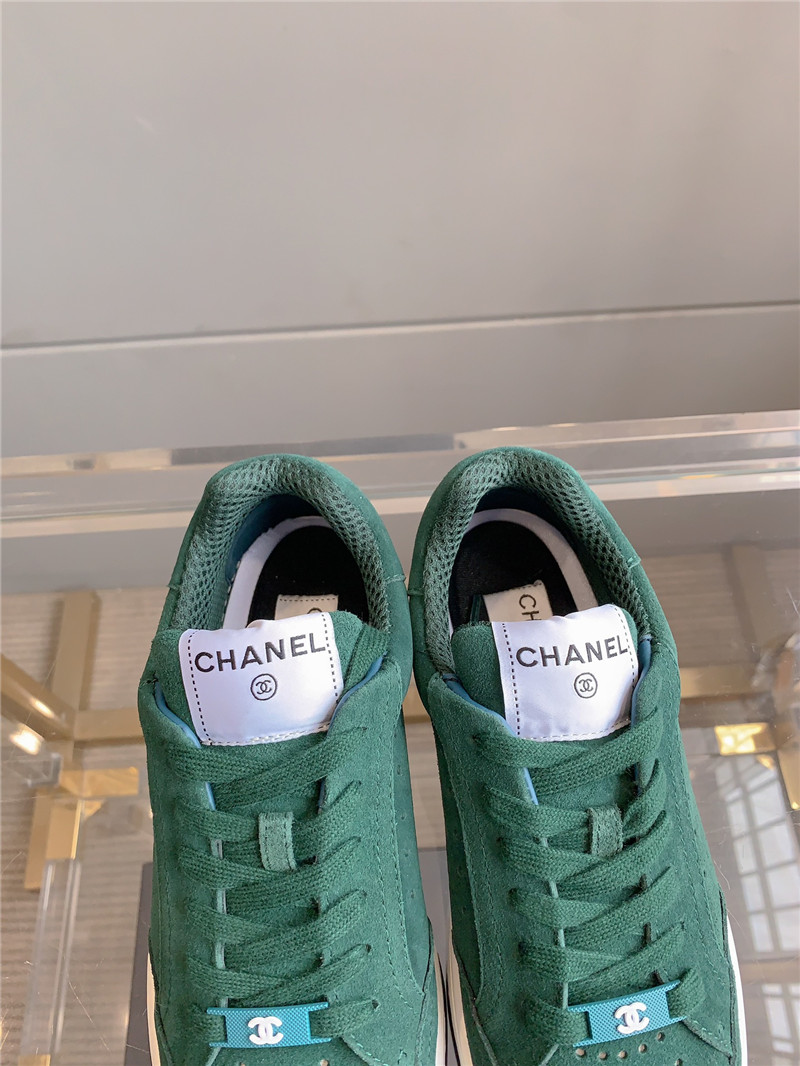 Ch**el green suede lace-up sneakers