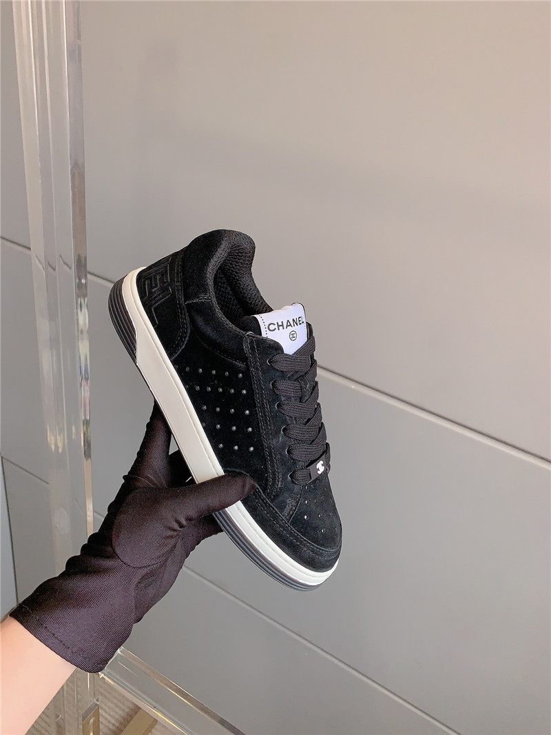 Ch**el black suede lace-up sneakers