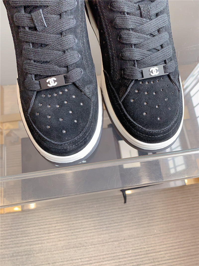 Ch**el black suede lace-up sneakers