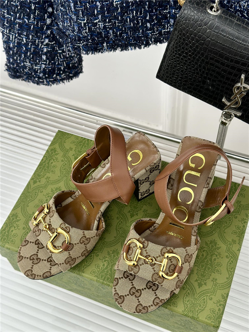 Gvc*1 horsebit sandal in beige and ebony gg canvas