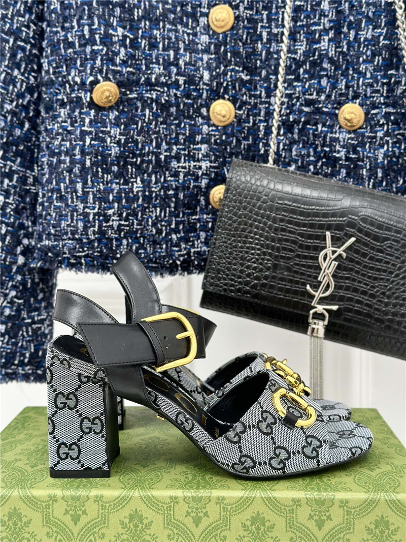 Gvc*1 horsebit sandal in black and white gg canvas